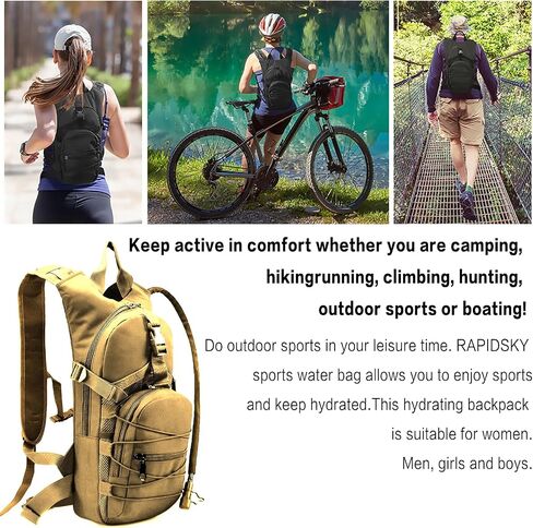 Tactical Hydration Backpack 3L, Lightweight Water Bag Hydration Pack, Hiking Backpack with Water Bladder for Men Women, Hydration Pack for Cycling, Running, Hunting(Khaki) in Saudi Arabia