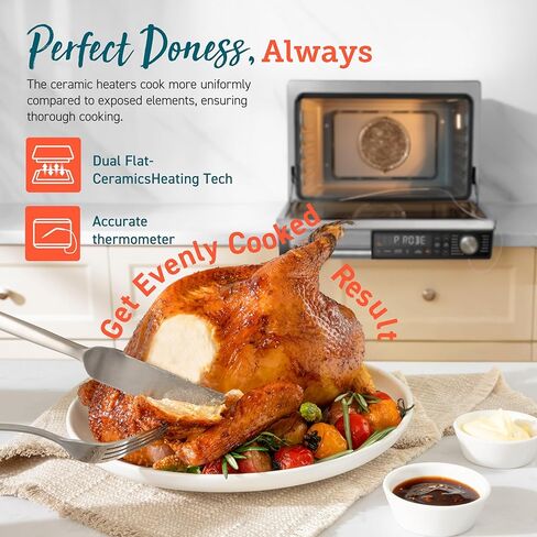 COSORI Ceramic Air Fryer Toaster Oven Combo, 11-in-1 Flat-Sealed Heating Elements for Easy Cleanup, Innovative Burner Function, 6 Accessories & Recipes, 26QT, Silver, Stainless Steel in Saudi Arabia