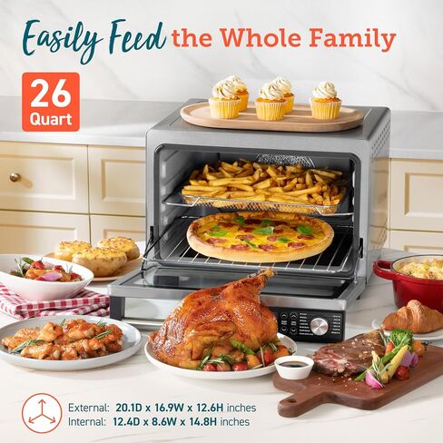 COSORI Ceramic Air Fryer Toaster Oven Combo, 11-in-1 Flat-Sealed Heating Elements for Easy Cleanup, Innovative Burner Function, 6 Accessories & Recipes, 26QT, Silver, Stainless Steel in Saudi Arabia