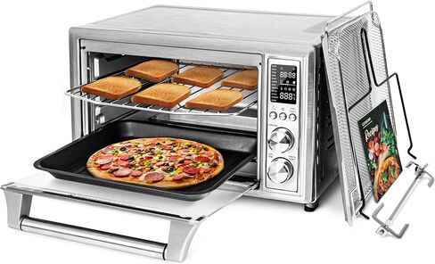 COSORI Ceramic Air Fryer Toaster Oven Combo, 11-in-1 Flat-Sealed Heating Elements for Easy Cleanup, Innovative Burner Function, 6 Accessories & Recipes, 26QT, Silver, Stainless Steel in Saudi Arabia