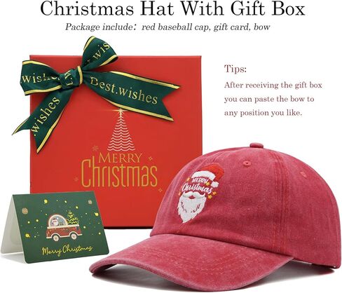 Christmas Hats for Adults with Gift Box, Adjustable Santa Baseball Cap, Embroidered Xmas Baseball Hat in Kuwait