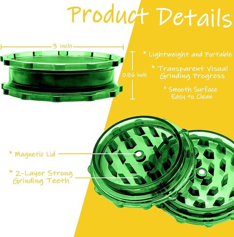 3 inch-Grinder, Black-Translucent, 2-Layer Grinder, with Magnetic Lid, Compact & Portable, Suitable for Kitchen Use in Kuwait