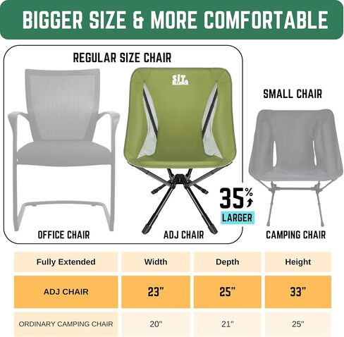 ADJ-S2 Full-Size Portable Chair - Adjustable Height Outdoor Chair, Compact Folding Chair, Fast Setup in 8s, Collapsible Chair for Camping, Outdoor Games, Beach, Support 330 LBS - Black in Saudi Arabia