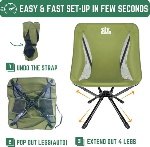 ADJ-S2 Full-Size Portable Chair - Adjustable Height Outdoor Chair, Compact Folding Chair, Fast Setup in 8s, Collapsible Chair for Camping, Outdoor Games, Beach, Support 330 LBS - Black in Saudi Arabia