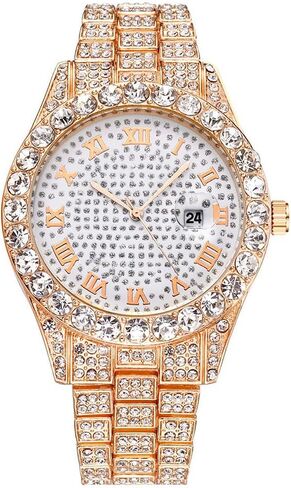 Unisex Big Dial Diamond Watch Men's Ladies Crystal Rhinestone Roman Numerals Iced-Out Watch in Kuwait