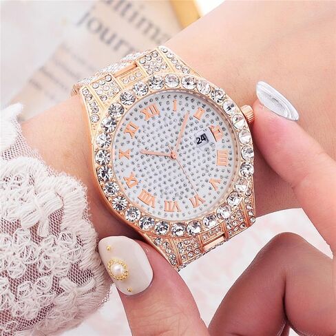 Unisex Big Dial Diamond Watch Men's Ladies Crystal Rhinestone Roman Numerals Iced-Out Watch in Kuwait