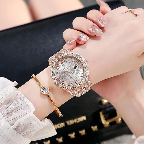 Unisex Big Dial Diamond Watch Men's Ladies Crystal Rhinestone Roman Numerals Iced-Out Watch in Kuwait