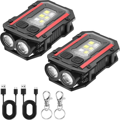 Mini Keychain Flashlight with Clip, 8 Modes Pocket Flash Light, Red Blue COB Side Light, Type-C Rechargeable for Hiking, Camping, Emergency (1, Black) in Kuwait