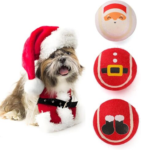 LUCKITTY 3 حزم عيد الميلاد الكلب كرات التنس لعبة تفاعلية جرو للكلاب الصغيرة المتوسطة تدريب اللعب - أنماط سانتا كلوز 2.5 بوصة in Kuwait