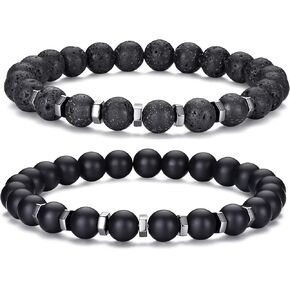 Hipwope 3-4Pcs Men Beaded Bracelet Set - Elastic 8mm Beaded Tigers Eye Bracelets for Men Women Gift