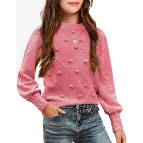 Arshiner Kid Girls Crew Neck Lantern Sleeve Sweater Cute Jumper Top Pullover Outwear 5-13Years