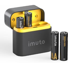 بطاريات ليثيوم AA قابلة لإعادة الشحن من imuto مع شاحن سريع، 8 عبوات 3000 مللي واط في الساعة بطاريات مزدوجة A عالية السعة، إخراج ثابت 1.5 فولت بطاريات ليثيوم أيون AA، إعادة شحن حتى 1200 مرة in Kuwait