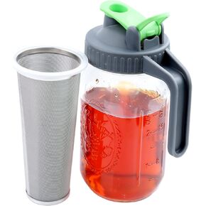 Cold Brew Coffee Maker 64 Oz Mason Jar Iced Tea Pitcher With Strainer 2 Set Half Gallon Glass Pitcher With Spout Lid 2 Quar Water Jug For Fridge Beverage, Sun Tea, Hot Cold Brew, Lemonade, Juice