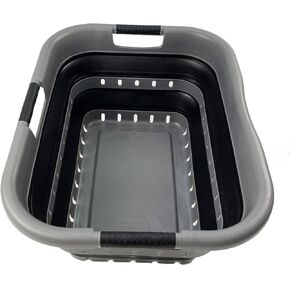 SAMMART 41L Collapsible 3 Handled Plastic Laundry Basket - Foldable Pop Up Storage Container/Organizer - Portable Basket - Space Saving Hamper/Basket (3 handled rectangular, Bright Blue)