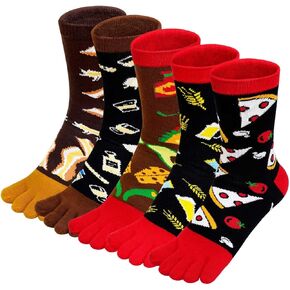 Hellomamma Toe Socks Mens Five Finger Striped Sock Running Athletic Cotton Ankle Sox 5 Pairs