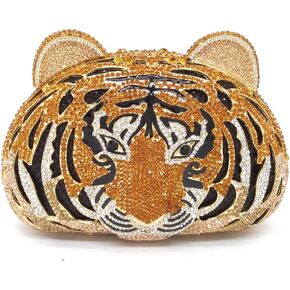 Tngan Women Cute Tiger Shaped Evening Clutch Sparkling Rhinestones Handbag Prom Party Purse