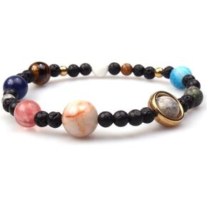 Cosmic Milky Way Solar System Eight Planets Bracelet Natural Stone Elastic Beaded Bracelet Universe Galaxy Jewelry for Women Men