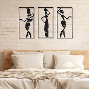CHENGU 3 Pieces Metal Minimalist Abstract Woman Wall Art Line Drawing Wall Art Decor Single Line Female Home Hanging Wall Art Decor for Kitchen Bathroom Living Room (Black,Lovely Style)