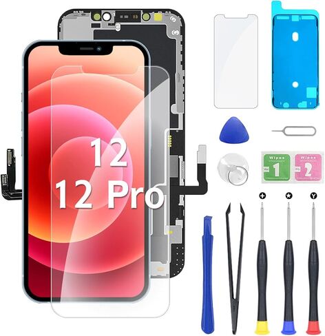 for iPhone 12 PRO MAX Screen Replacement HD LCD 6.7" Display and 3D Touch Digitizer Assembly with Repair Tools, Waterproof Tape, Screen Protector, and True Tone for A2342, A2410, A2412, A2411 in Kuwait