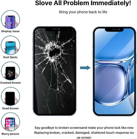 for iPhone 12 PRO MAX Screen Replacement HD LCD 6.7" Display and 3D Touch Digitizer Assembly with Repair Tools, Waterproof Tape, Screen Protector, and True Tone for A2342, A2410, A2412, A2411 in Kuwait