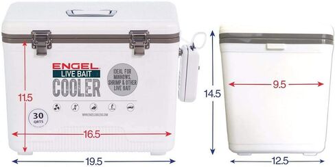 Engel 19qt Live Bait Cooler Box with 2nd Gen 2-Speed Portable Aerator Pump. Fishing Bait Station and Minnow Bucket for Shrimp, Minnows, and Other Live Bait - ENGLBC19-N in White in Kuwait