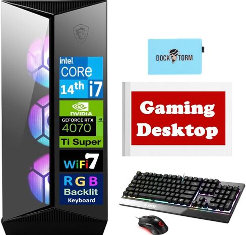 سطح المكتب للألعاب MSI Aegis R 14NUF7-681US (Intel i7-14700F 20-Core، GeForce RTX 4070 Ti Super، 128GB DDR5 4800MHz RAM، 4TB SSD، RGB Backlit KYB & Mouse، WiFi 7، Bluetooth 5.4، Win 11H w/DKZ Hub in Saudi Arabia