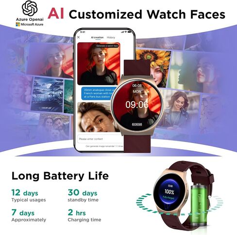 BENIO Smart Watch (Answer/Make Call), 1.43" AMOLED Display, IP68 Waterproof Fitness Trackers, 24/7 Heart Rate, Blood Oxygen Monitor, Sleep Monitor, 110+ Exercise Modes, Compatible with Android & iOS in Kuwait