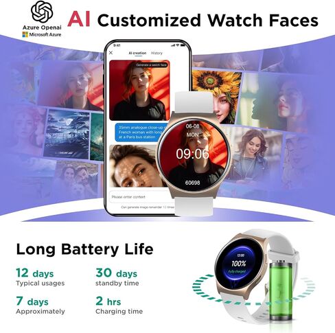 BENIO Smart Watch (Answer/Make Call), 1.43" AMOLED Display, IP68 Waterproof Fitness Trackers, 24/7 Heart Rate, Blood Oxygen Monitor, Sleep Monitor, 110+ Exercise Modes, Compatible with Android & iOS in Kuwait
