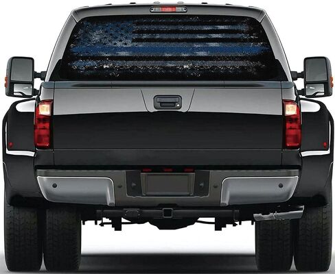 Flag Thin Blue Line Decal Sticker for Trucks, Suvs, Cars - Back The Blue Car Decal Rear Window Perforated Decal Vinyl Stickers - Back Window Truck Decals Flag Car Bumper Tape in Saudi Arabia