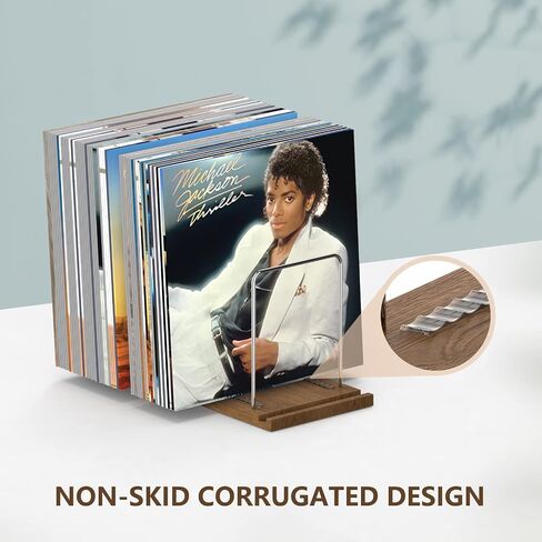 Vinyl Record Storage Holder Stand for 70 LPs, Solid Sapele Wood Vinyl Record Organizer with Now Playing Record Stand,Vinyl Holder for Albums Storage, Built-in Non-Skid Corrugated in Kuwait