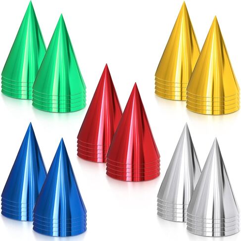 100 Pieces Cone Party Hats Multicolor Birthday Party Hat Metallic Foil Neon Paper Hat With Elastic String for Kids Adults in Kuwait