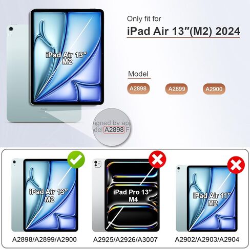 حافظة لجهاز iPad Air 13 بوصة 2024 M2 A2898 A2899 A2900 مع حامل قلم رصاص وجيب وحزام يد، غطاء حامل مغناطيسي من جلد البولي يوريثان متوافق مع iPad Air 13 M2 2024، بني in Saudi Arabia