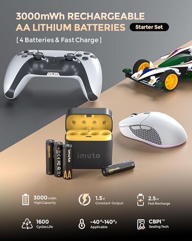 imuto Rechargeable Lithium AA Batteries with Fast Charger, 8 Pack 3000mWh High Capacity Double A Batteries, 1.5V Constant Output AA Li-ion Batteries, Recharge up to 1200x Times in Kuwait