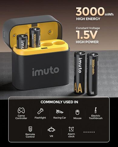 imuto Rechargeable Lithium AA Batteries with Fast Charger, 8 Pack 3000mWh High Capacity Double A Batteries, 1.5V Constant Output AA Li-ion Batteries, Recharge up to 1200x Times in Kuwait