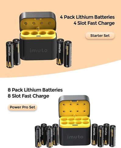 imuto Rechargeable Lithium AA Batteries with Fast Charger, 8 Pack 3000mWh High Capacity Double A Batteries, 1.5V Constant Output AA Li-ion Batteries, Recharge up to 1200x Times in Kuwait