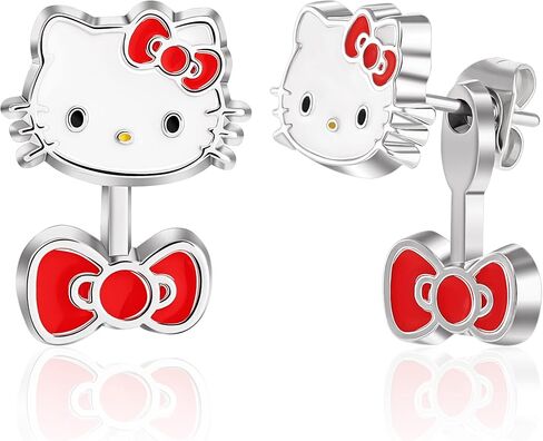 Hello Kitty Earrings for Women Official License, Silver Flash-Plated and Enamel Hello Kitty Studs with Pink Crystal in Saudi Arabia