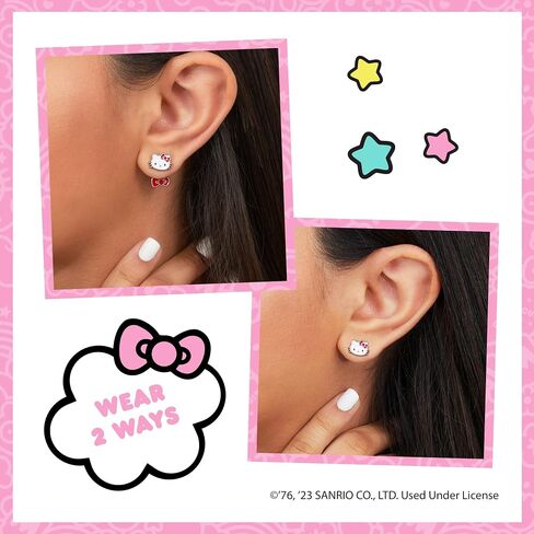 Hello Kitty Earrings for Women Official License, Silver Flash-Plated and Enamel Hello Kitty Studs with Pink Crystal in Saudi Arabia