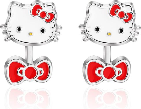 Hello Kitty Earrings for Women Official License, Silver Flash-Plated and Enamel Hello Kitty Studs with Pink Crystal in Saudi Arabia