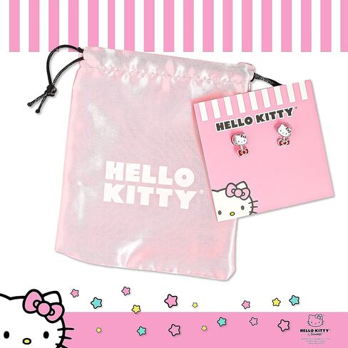 Hello Kitty Earrings for Women Official License, Silver Flash-Plated and Enamel Hello Kitty Studs with Pink Crystal in Saudi Arabia