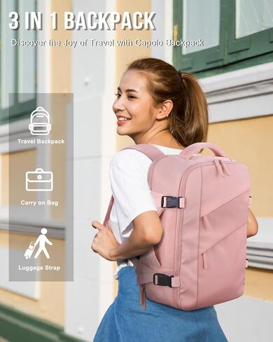 Capolo Travel Backpack for Women Men Waterproof Laptop Backpack Flight Approved Carry On Backpack Overnight Weekender Bag College Bookbag for Business, Work, Traveling Fits 15.6 '' Laptop,Black in Kuwait
