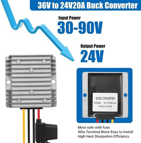 Waterproof Buck Power Converter DC to DC 20V-90V to 12V 20A Step Down Transformer Power Supply for Golf Cart Club Car LED Light CNC Equipment Switches etc in Kuwait