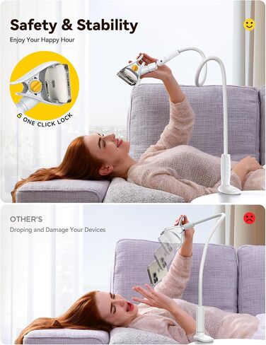 JOYROOM Gooseneck Phone Holder for Bed - [Safety Lock] & [Nylon Braid] 39.37" Flexible Long Arm Phone Stand for Desk, 720° Adjustable Overhead Phone Mount for iPhone 16, All 4-7" Devices in Saudi Arabia