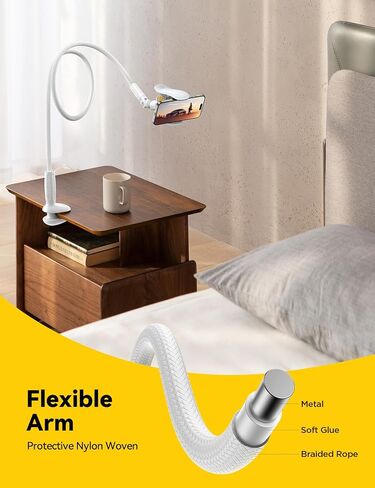 JOYROOM Gooseneck Phone Holder for Bed - [Safety Lock] & [Nylon Braid] 39.37" Flexible Long Arm Phone Stand for Desk, 720° Adjustable Overhead Phone Mount for iPhone 16, All 4-7" Devices in Saudi Arabia