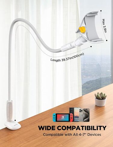 JOYROOM Gooseneck Phone Holder for Bed - [Safety Lock] & [Nylon Braid] 39.37" Flexible Long Arm Phone Stand for Desk, 720° Adjustable Overhead Phone Mount for iPhone 16, All 4-7" Devices in Saudi Arabia