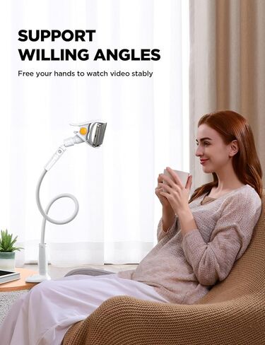 JOYROOM Gooseneck Phone Holder for Bed - [Safety Lock] & [Nylon Braid] 39.37" Flexible Long Arm Phone Stand for Desk, 720° Adjustable Overhead Phone Mount for iPhone 16, All 4-7" Devices in Saudi Arabia