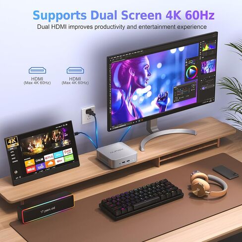 جهاز كمبيوتر صغير، Intel 12th N95 (يصل إلى 3.4 جيجا هرتز) 8 جيجا DDR4 256 جيجا بايت M.2 SSD، أجهزة كمبيوتر صغيرة تدعم شاشة مزدوجة 4K 60 هرتز، USB3.2/Gigabit Ethernet، كمبيوتر مكتبي صغير/كمبيوتر صغير هادئ/مزود طاقة مدمج بقدرة 45 وات in Saudi Arabia