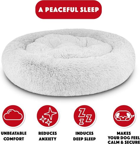 The Dog’s Bed Sound Sleep Donut Dog Bed, Small Silver Grey Fur Calming Nest Bed in Saudi Arabia