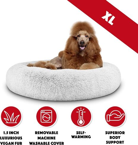 The Dog’s Bed Sound Sleep Donut Dog Bed, Small Silver Grey Fur Calming Nest Bed in Saudi Arabia