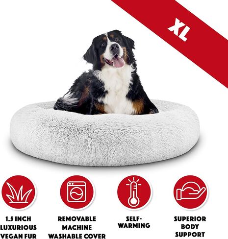 The Dog’s Bed Sound Sleep Donut Dog Bed, Small Silver Grey Fur Calming Nest Bed in Saudi Arabia