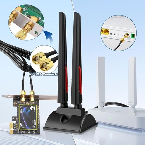 Superbat WiFi 6 6E Antenna Tri Band 2.4GHz 5GHz 6GHz RP-SMA Male Omni Directional Antenna for WiFi Router PC Desktop PCIe WiFi Card WiFi IP Security Cameras USB Adapter Motherboard Antenna 2-Pack in Kuwait